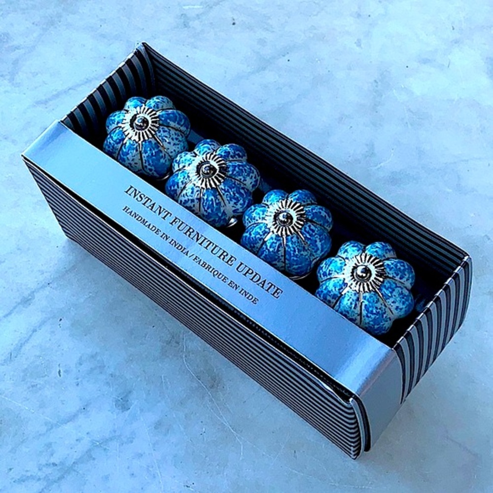 INSTANT FURNITURE UPDATE KNOBS PULLS TURQUOISE SILVER SET OF 4